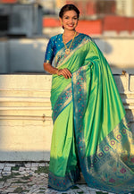 Load image into Gallery viewer, Green Silk Saree With Blouse
