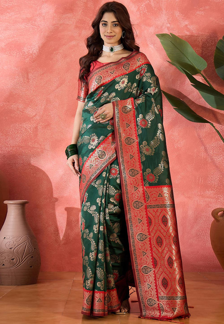 Green Silk Saree With Blouse