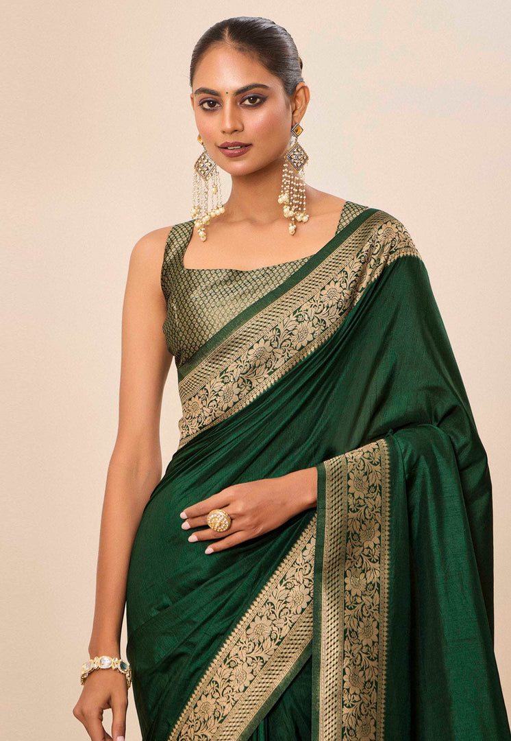 Green Silk Saree With Blouse
