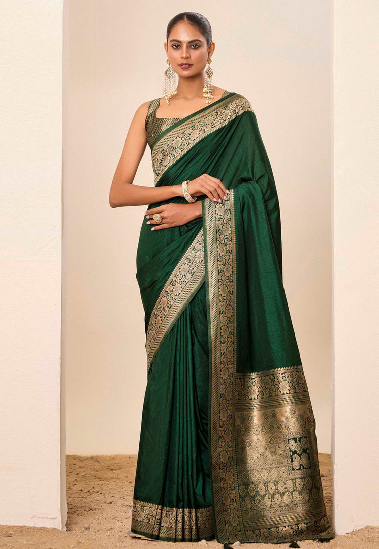 Green Silk Saree With Blouse