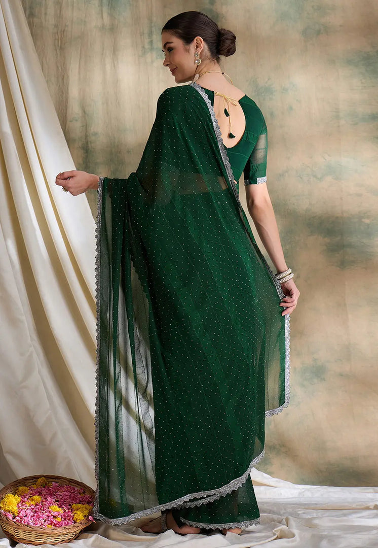Green Silk Saree With Blouse