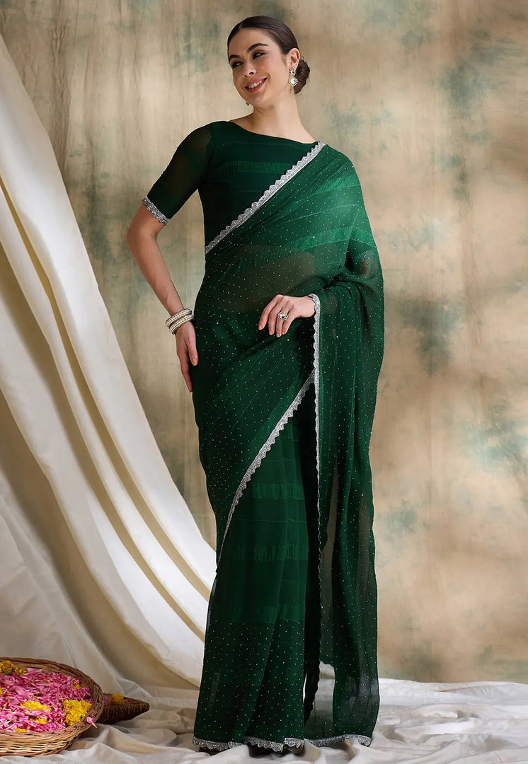 Green Silk Saree With Blouse