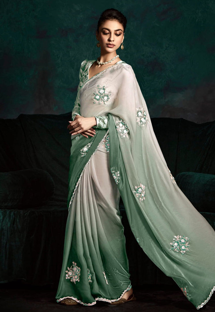 Green Tissue Half N Half Saree
