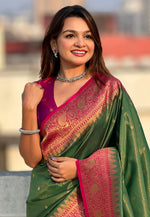 Load image into Gallery viewer, Green Tissue Saree With Blouse
