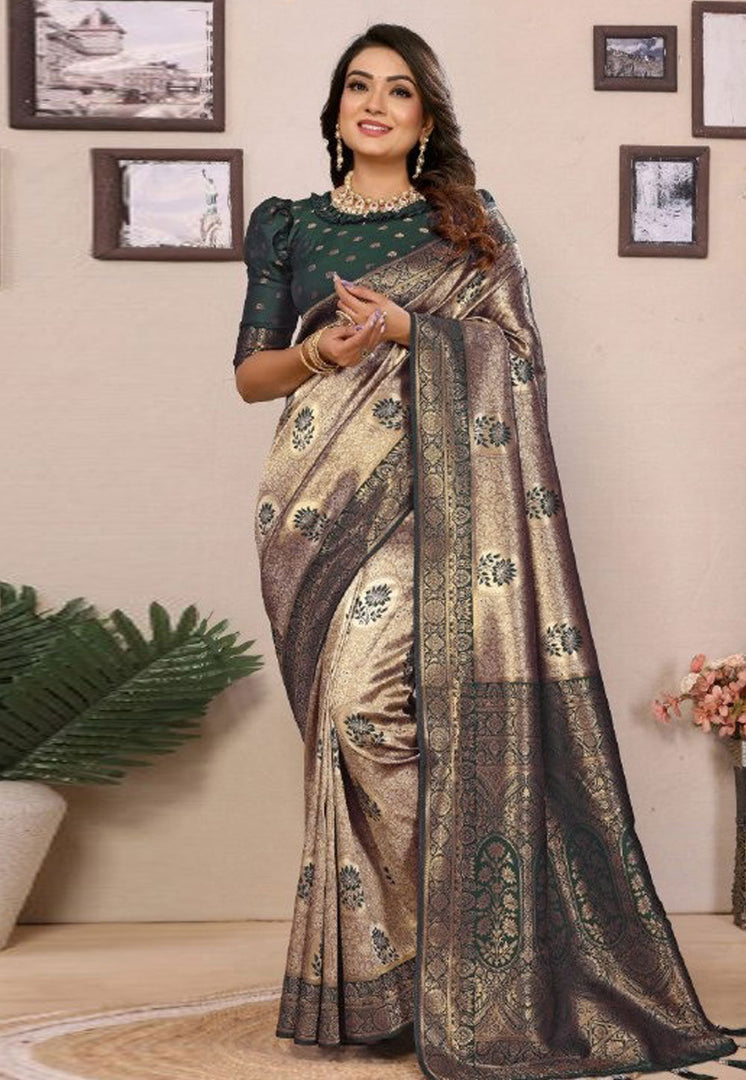 Green Tissue Silk Saree With Blouse