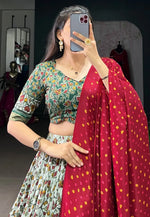 Load image into Gallery viewer, Green Tussar Silk Floral Lehenga choli
