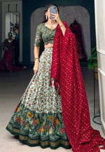 Load image into Gallery viewer, Green Tussar Silk Floral Lehenga choli
