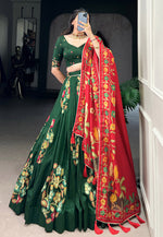Load image into Gallery viewer, Green Tussar Silk Floral print Lehenga choli
