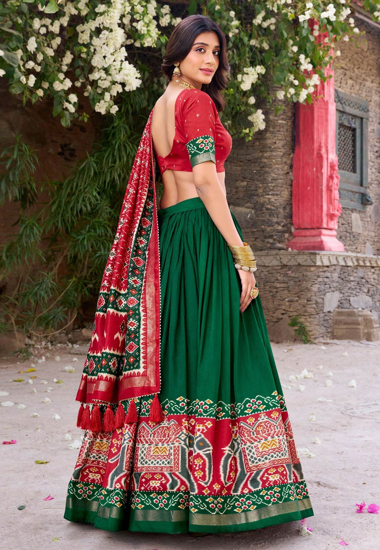 Green Tussar Silk Lehenga Choli