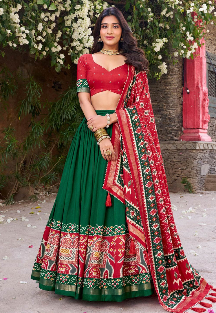 Green Tussar Silk Lehenga Choli