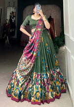 Load image into Gallery viewer, Green Tussar Silk Lehenga Choli
