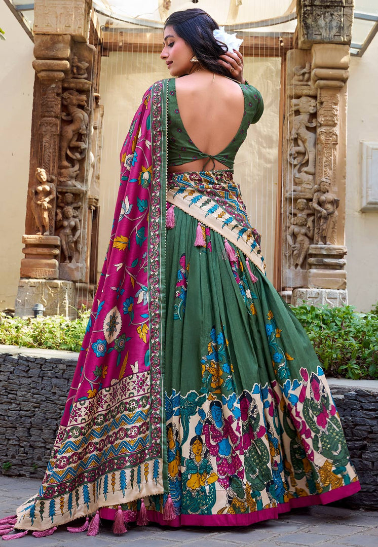 Green Tussar Silk Lehenga Choli