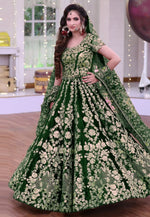 Load image into Gallery viewer, Green Velvet Bridal Lehenga Choli
