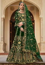 Load image into Gallery viewer, Green Velvet Bridal Lehenga Choli
