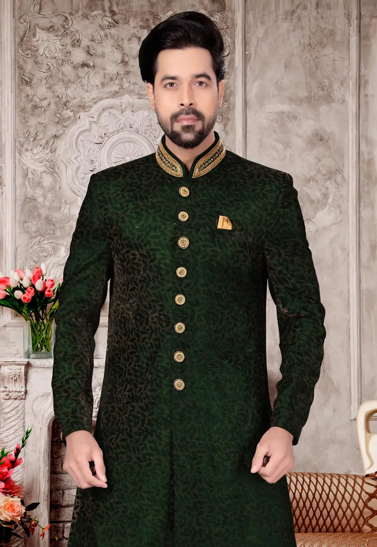 Green Velvet Dhoti Sherwani