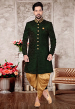 Load image into Gallery viewer, Green Velvet Dhoti Sherwani
