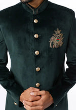 Load image into Gallery viewer, Green Velvet Jodhpuri Suit
