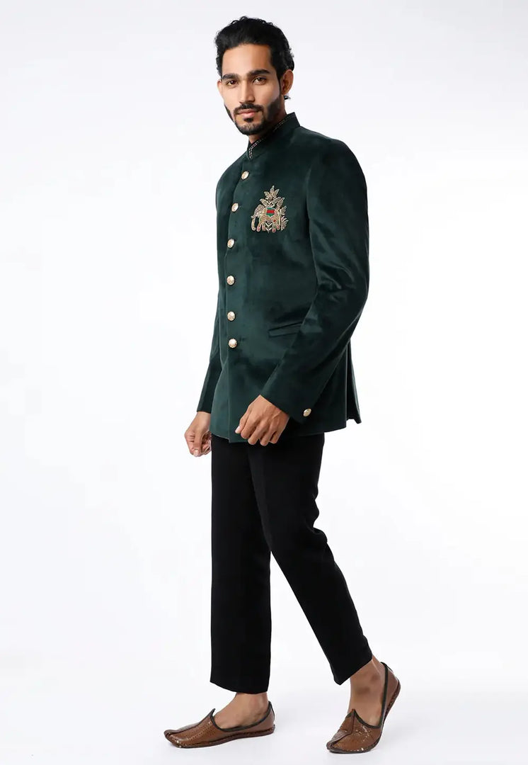 Green Velvet Jodhpuri Suit