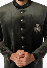 Load image into Gallery viewer, Green Velvet Jodhpuri Suit
