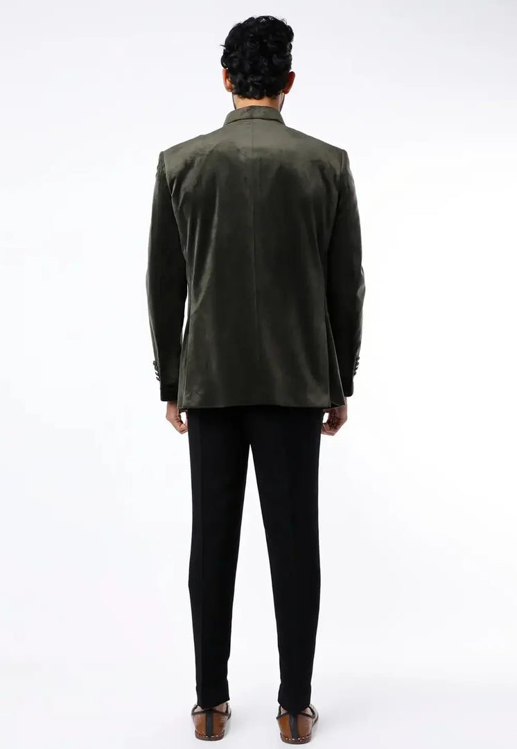 Green Velvet Jodhpuri Suit