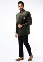 Load image into Gallery viewer, Green Velvet Jodhpuri Suit
