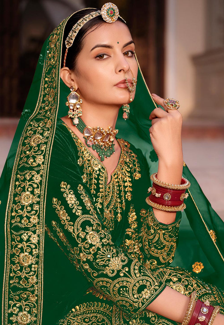 Green Velvet Long Anarkali Suit