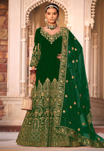 Load image into Gallery viewer, Green Velvet Long Anarkali Suit

