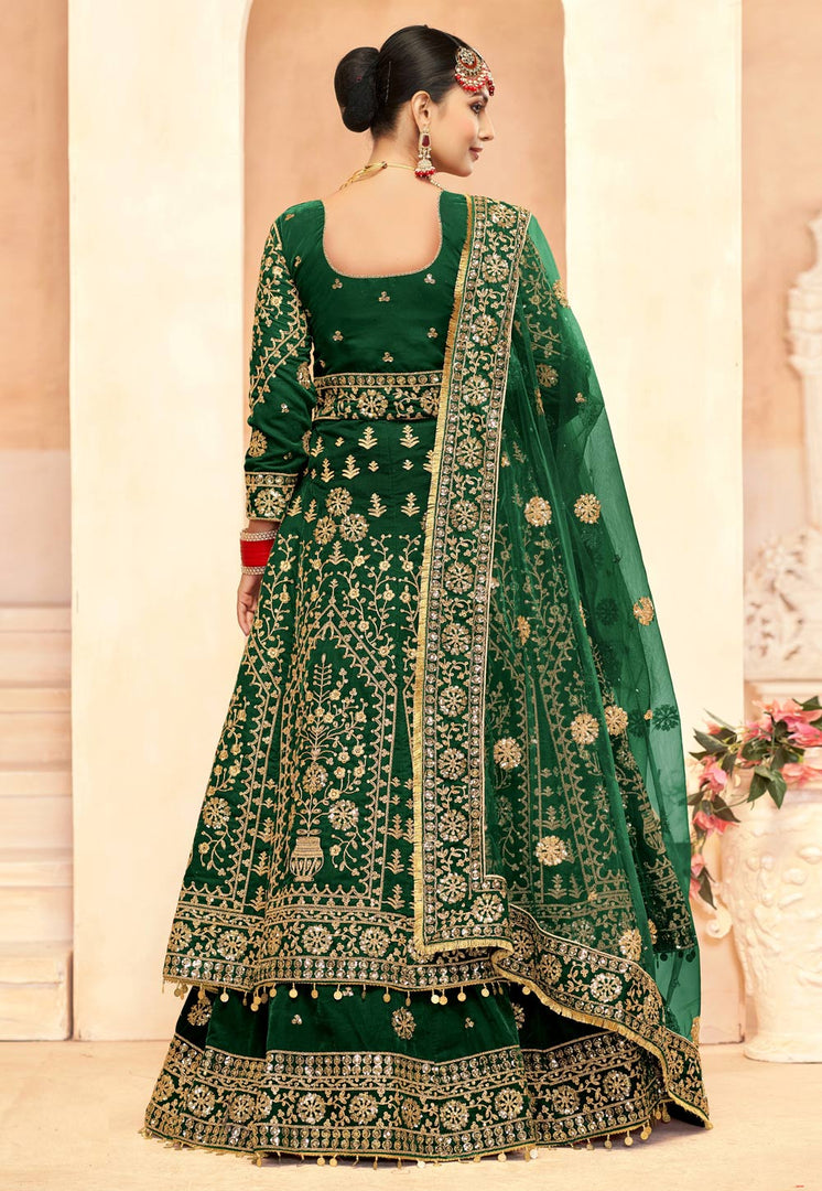 Green Velvet Long Choli Lehenga