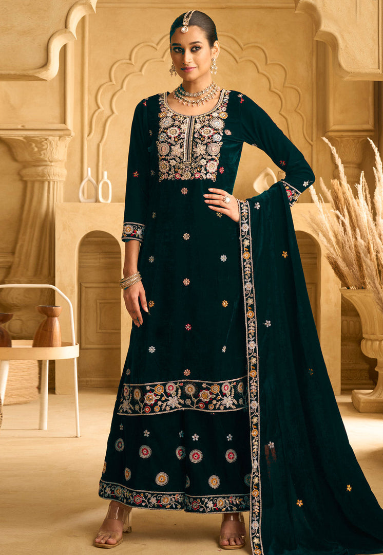Green Velvet Pakistani Suit