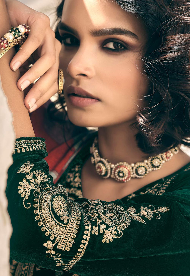 Green Velvet Pakistani Suit
