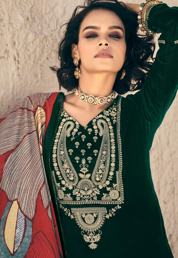 Green Velvet Pakistani Suit
