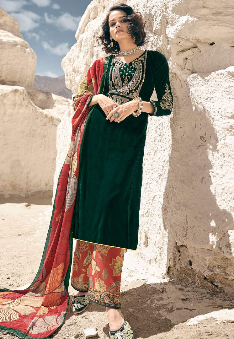 Green Velvet Pakistani Suit