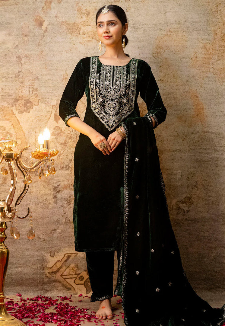 Green Velvet Readymade Pant Style Suit