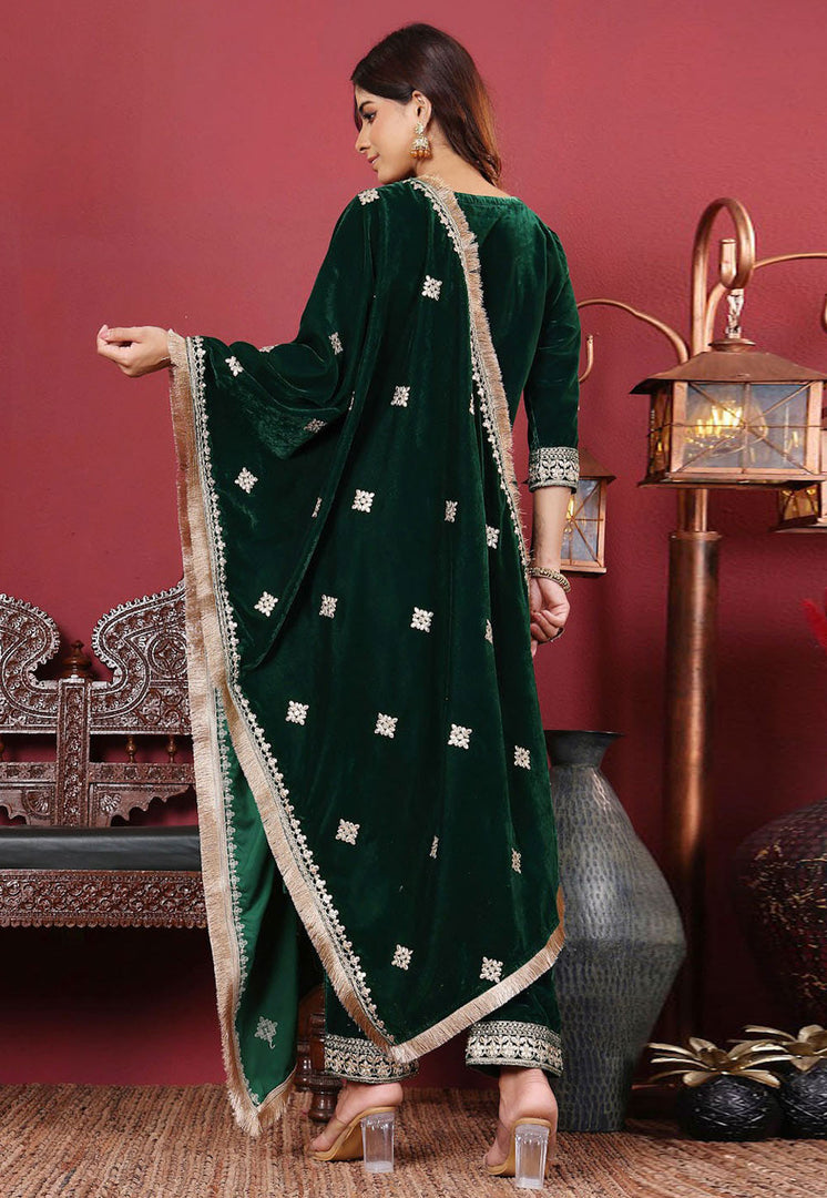 Green Velvet Readymade Pant Style Suit