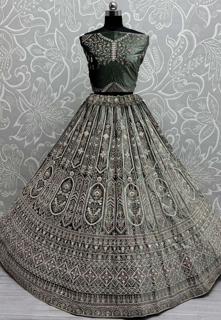 Green Velvet Wedding Lehenga Choli