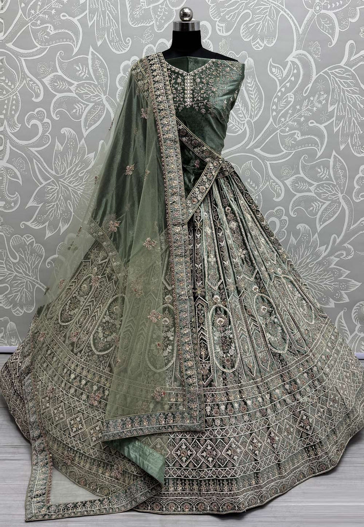 Green Velvet Wedding Lehenga Choli