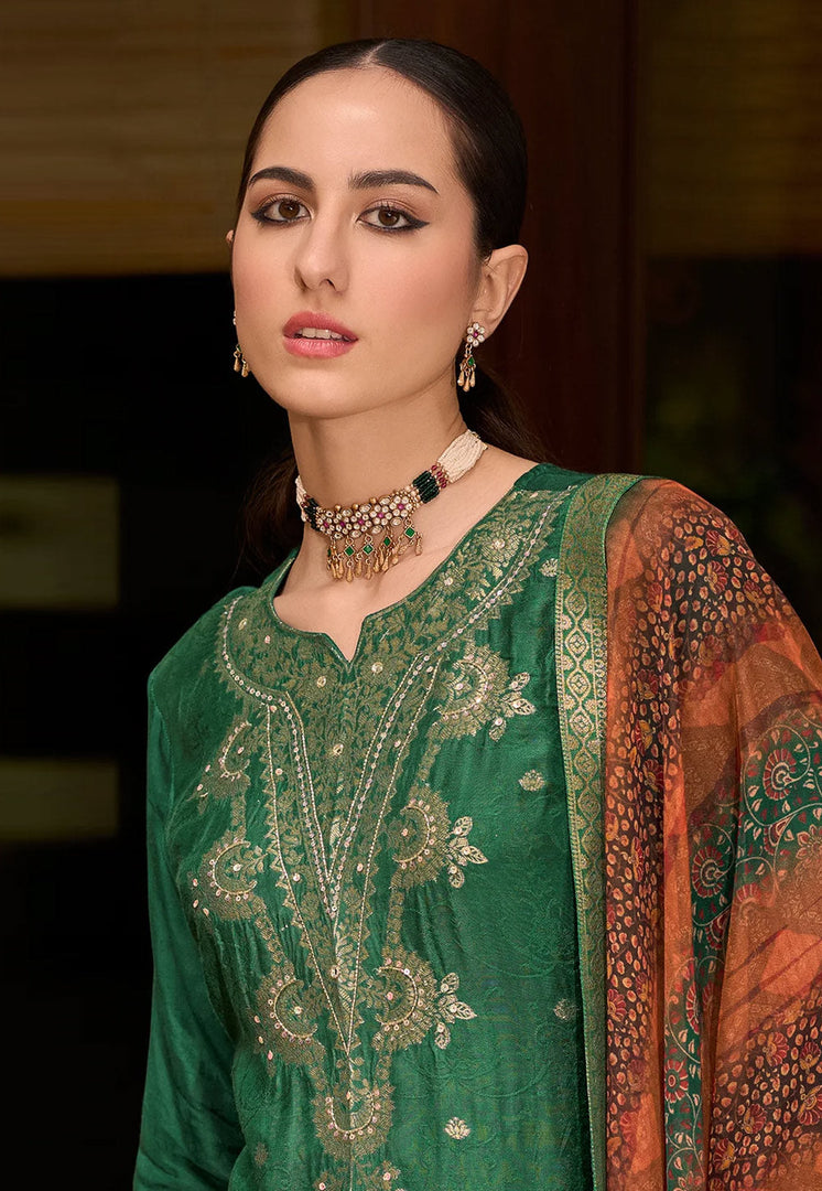 Green Viscose Jacquard Readymade Pakistani Suit