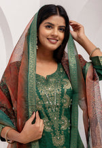 Load image into Gallery viewer, Green Viscose Jacquard Readymade Pakistani Suit
