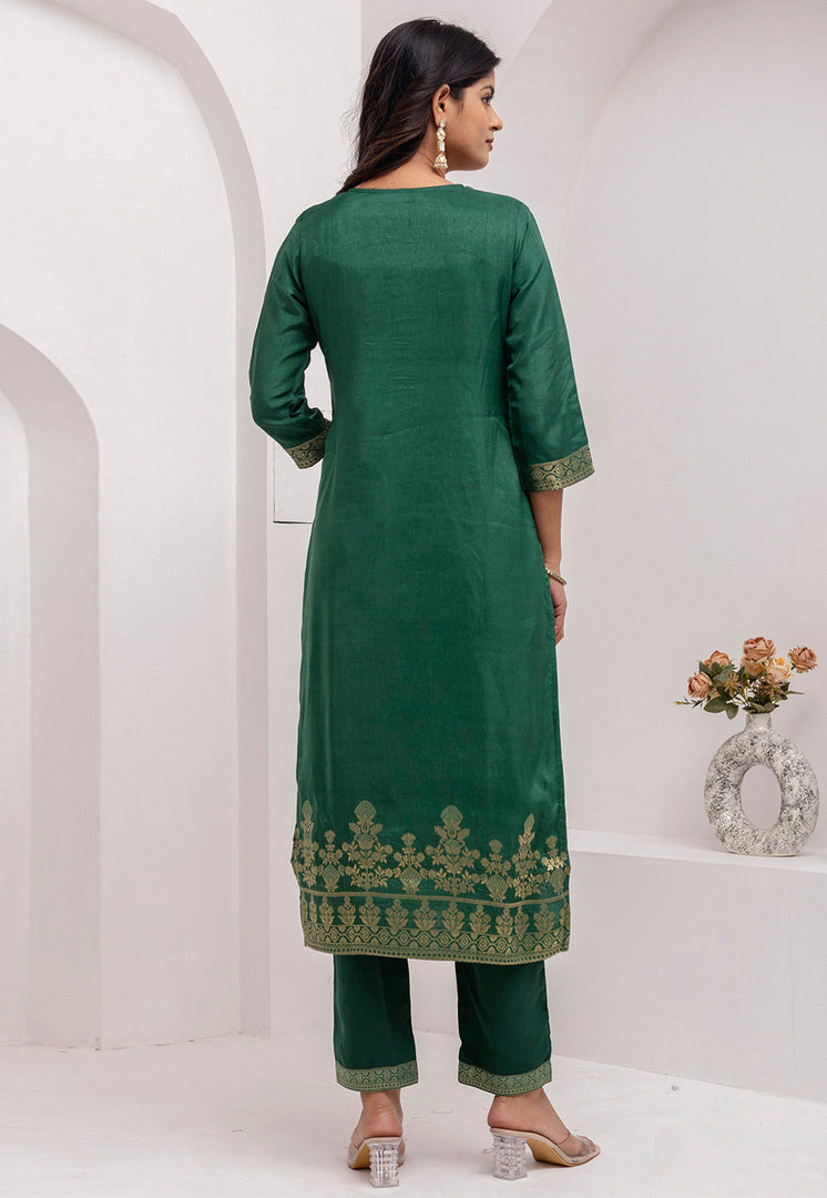 Green Viscose Jacquard Readymade Pakistani Suit