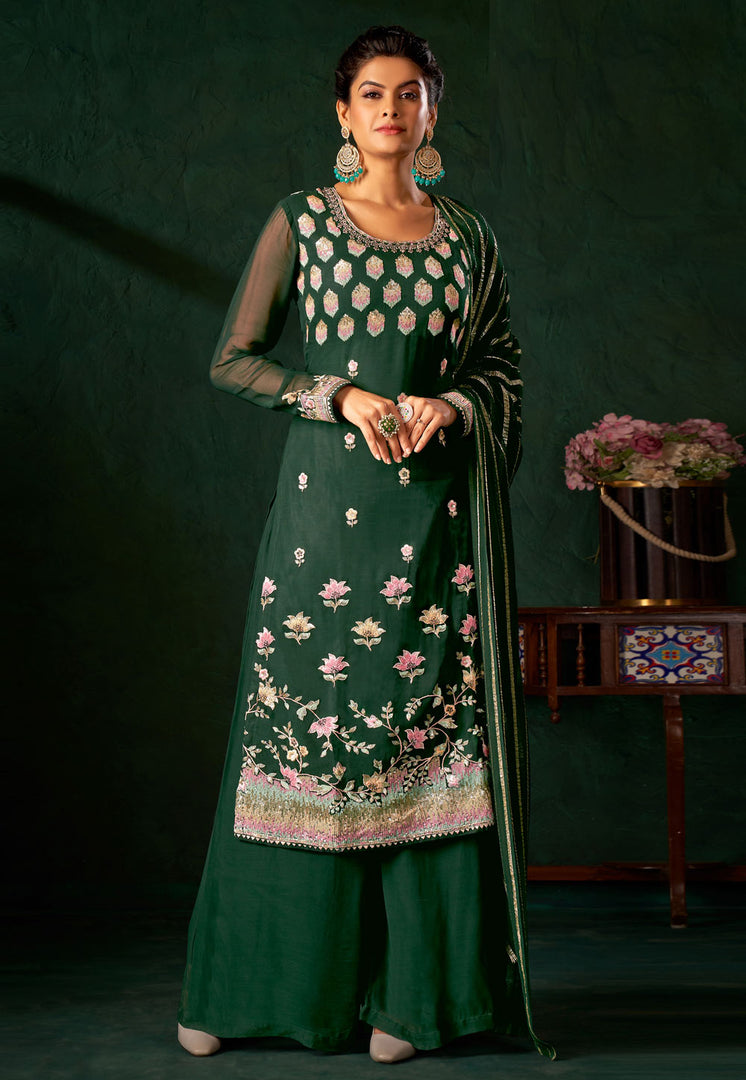 Green Viscose Palazzo Suit