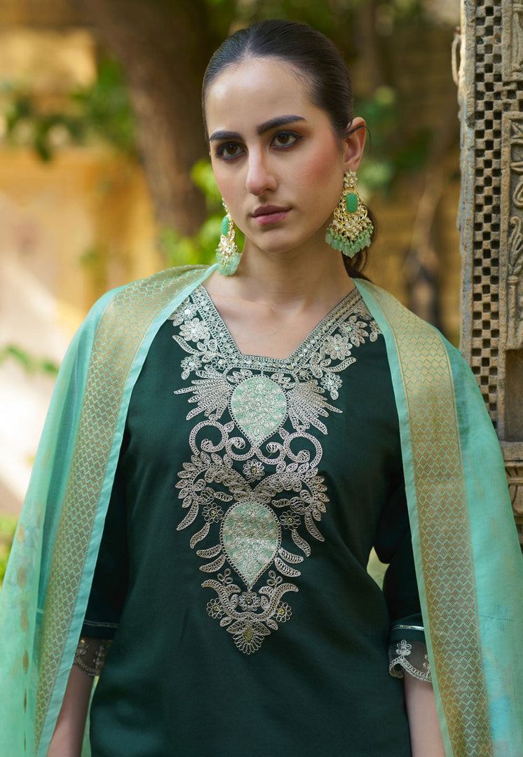 Green Viscose Rayon Readymade Pakistani Suit
