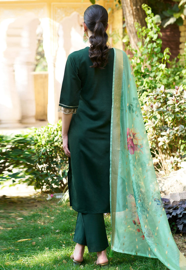 Green Viscose Rayon Readymade Pakistani Suit