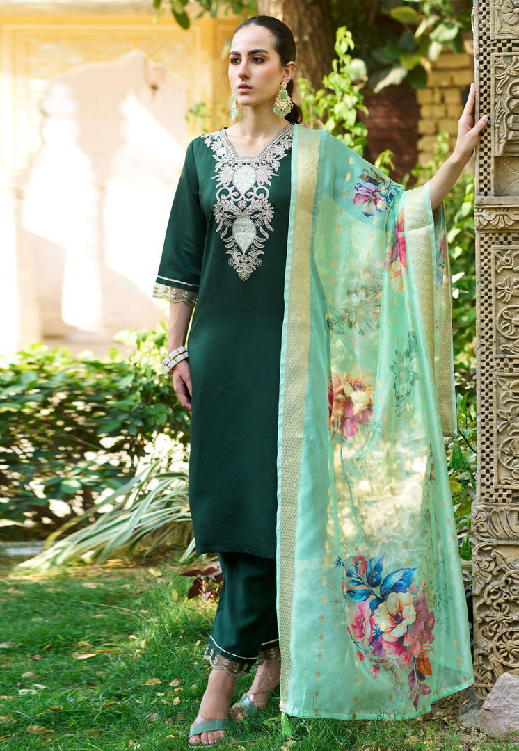 Green Viscose Rayon Readymade Pakistani Suit