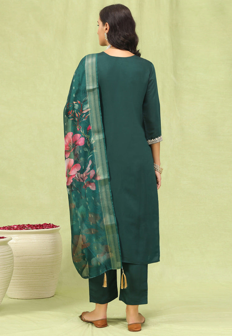 Green Viscose Readymade Pakistani Suit
