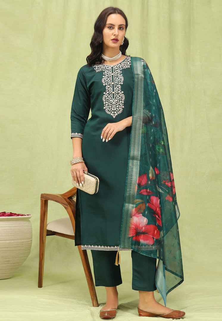 Green Viscose Readymade Pakistani Suit