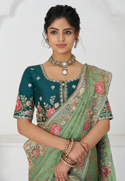 Green Viscose Saree With Blouse