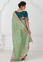 Load image into Gallery viewer, Green Viscose Saree With Blouse
