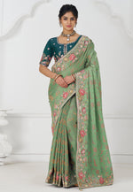 Load image into Gallery viewer, Green Viscose Saree With Blouse
