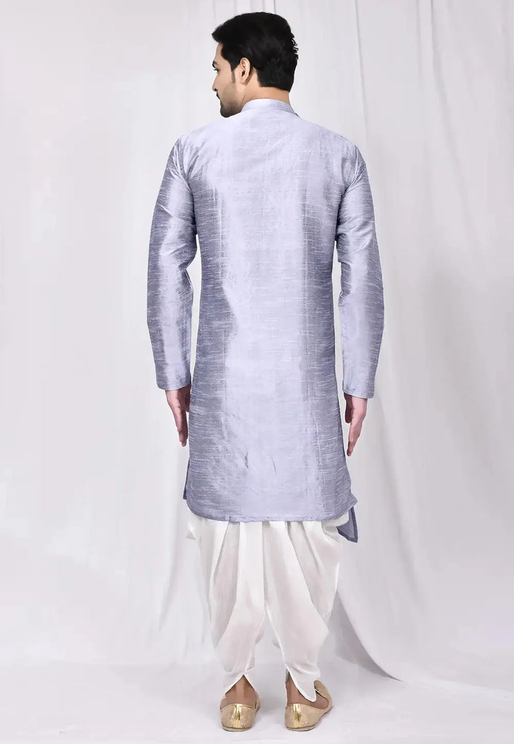 Grey Art Silk Dhoti Kurta