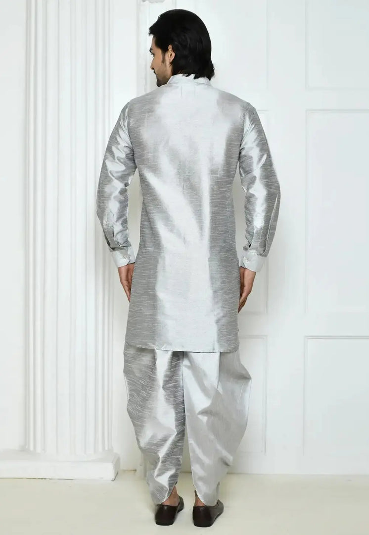 Grey Art Silk Dhoti Kurta
